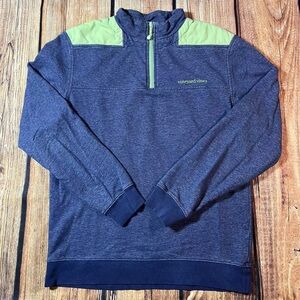 Vineyard Vines Sweater Men’s Sz Small Blue & Green 1/4 Zip Pullover Spellout